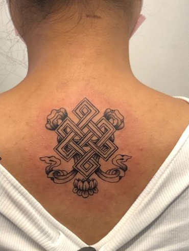 Endless Knot Back Neck Tattoos Women