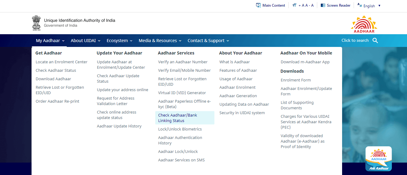 Check Aadhaar & Bank Account Linking status