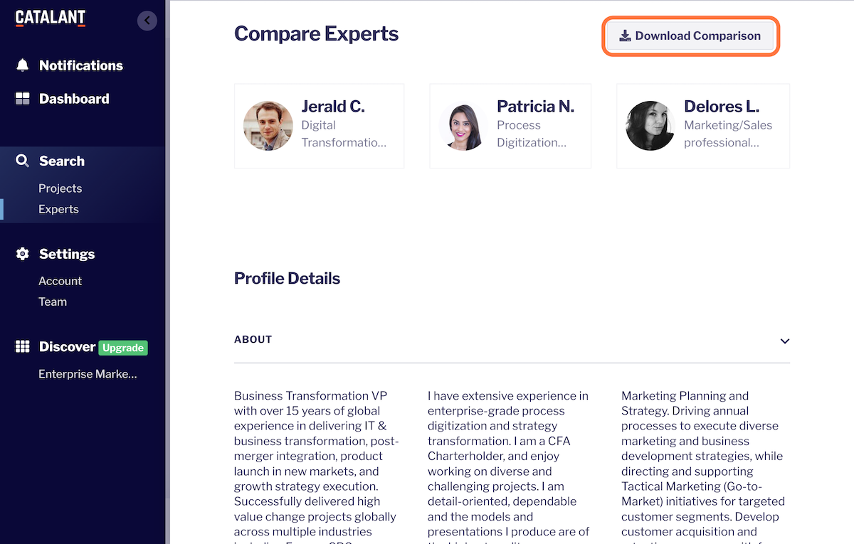 Compare Experts and/or Download Comparison