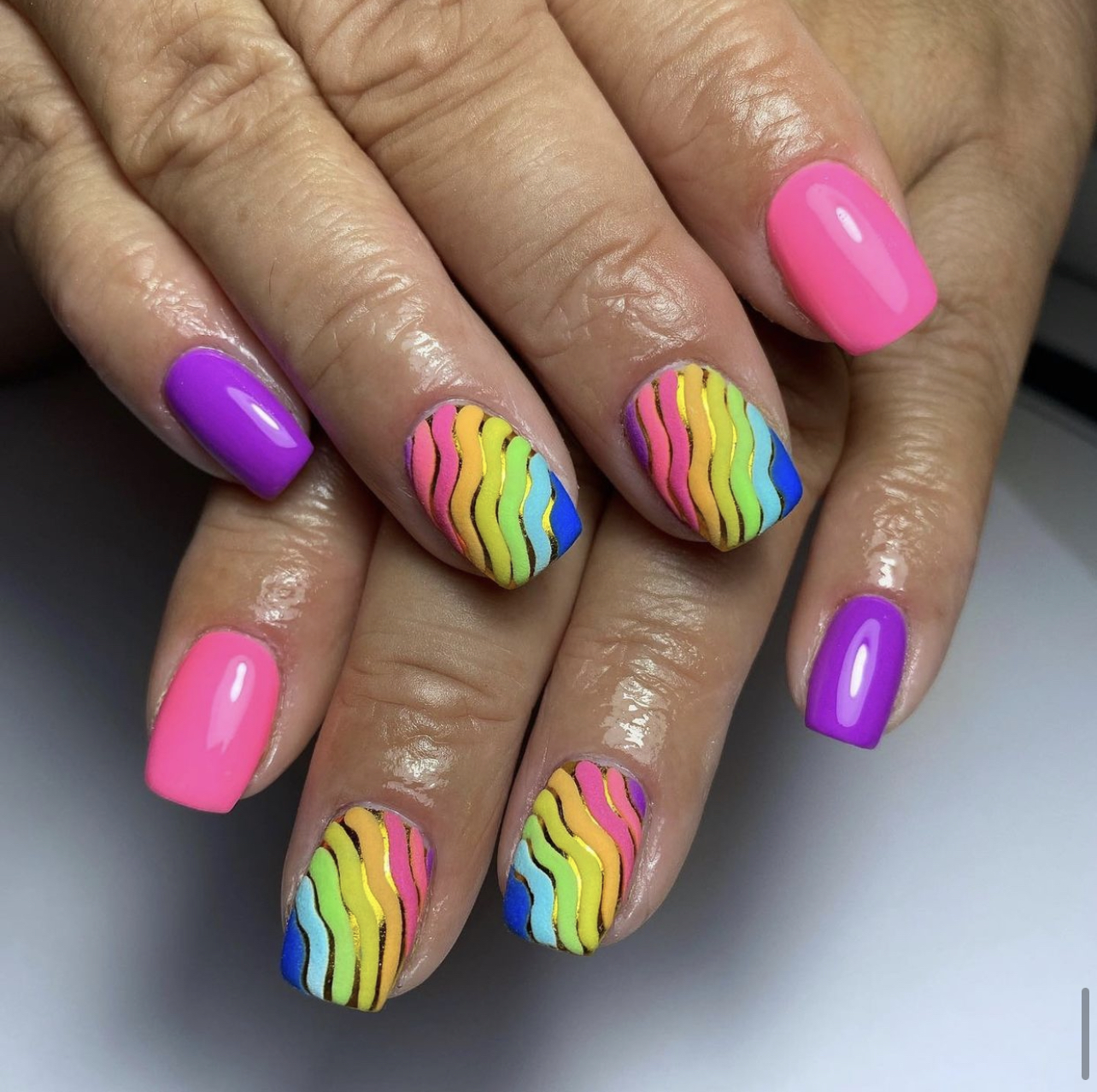 bright rainbow nail art