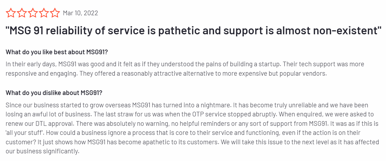 Best Bulk SMS Service Providers | MSG91 negative customer review 