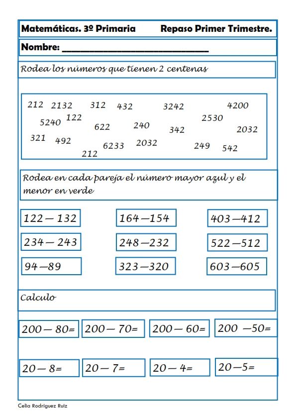 Fichas de matemáticas para Tercero de Primaria | Matematicas ...