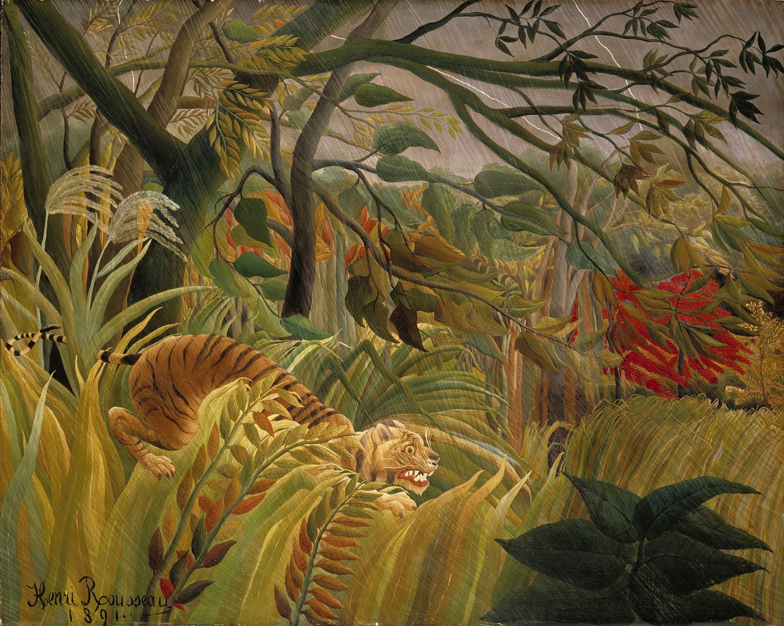 Henri Rousseau jungles: Henri Rousseau, Tiger in a Tropical Storm, 1891, National Gallery, London.