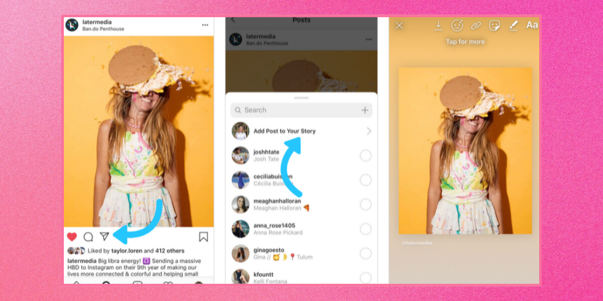 How to share Instagram profile: Share the profile post in the story section