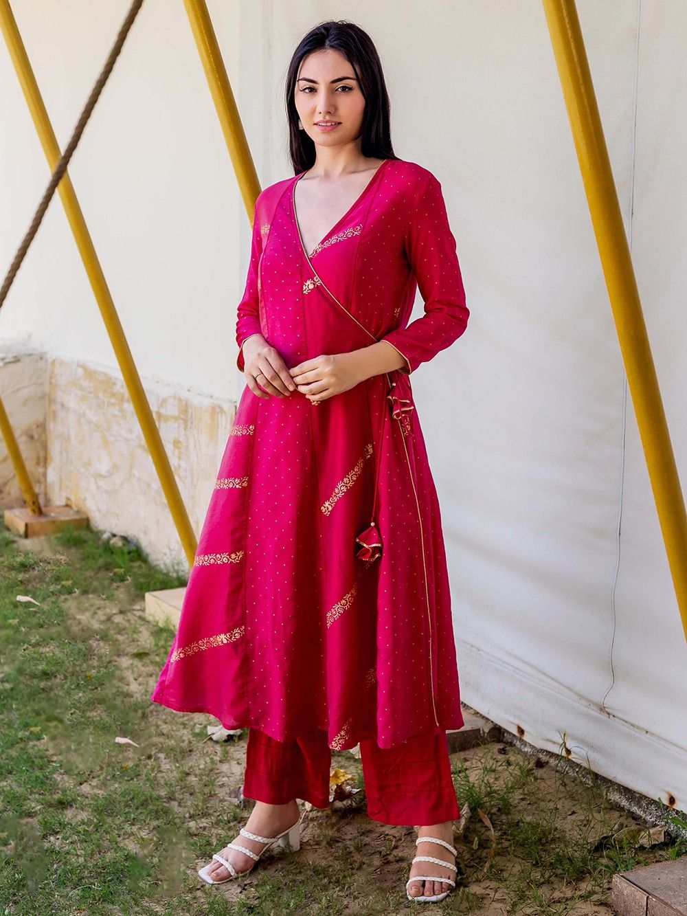 the loom - Magenta Printed Chanderi Angrakha Kurta