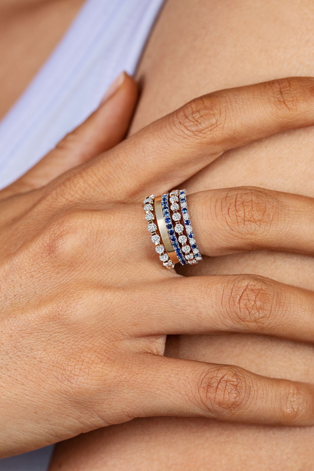 sapphire and diamond ring stack
