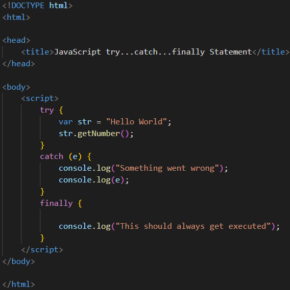 try, catch, finally, throw - error handling in JavaScript 