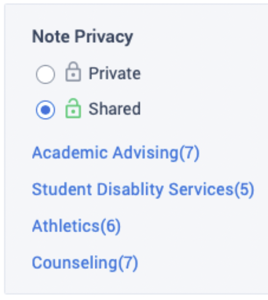 Sharing an advising note includes the relevant teams