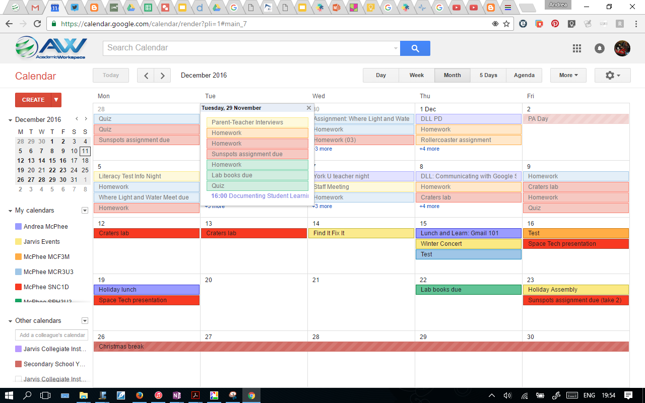 Google calendar screenshot