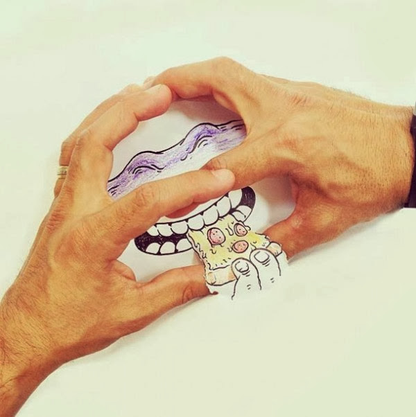 #Alex Solis善用實體與自己的平面插畫：手指忍者龜！ 2