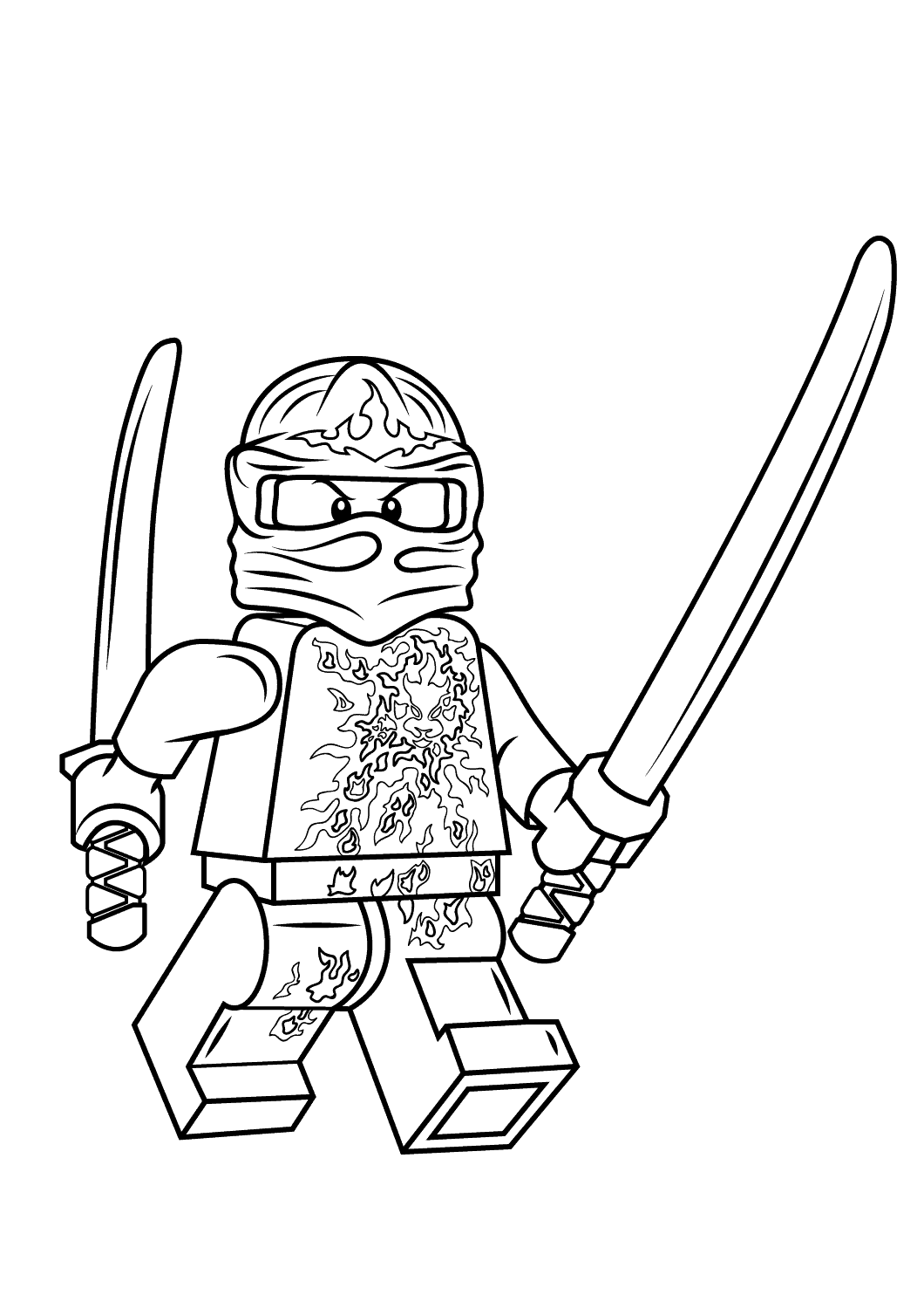 Kai from Ninjago holds Golden swords on his hands Coloring Pages