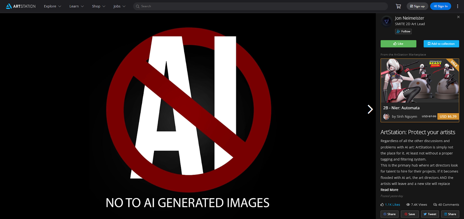 Bentuk protes terhadap AI Art di platform ArtStation. (Sumber: ArtStation)