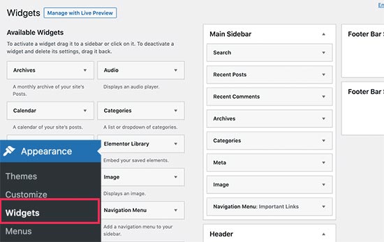 Adicionando widgets no WordPress