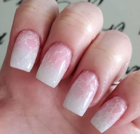 Pink And White Marbled French Ombre Nail Designs
