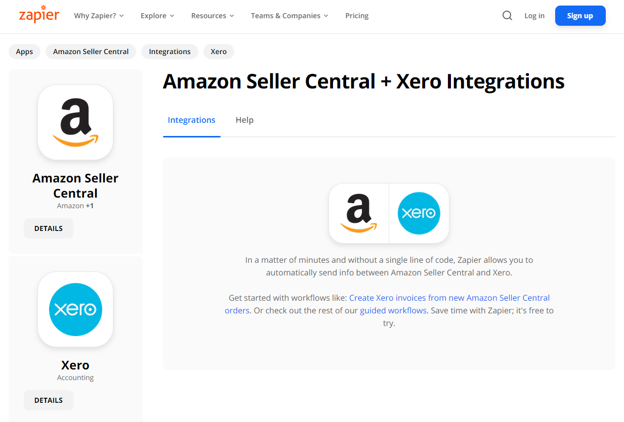 Amazon Seller Central and Xero through Zapier