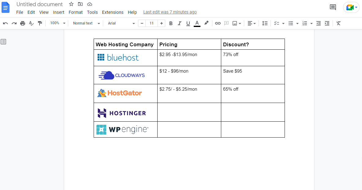 Adding table content