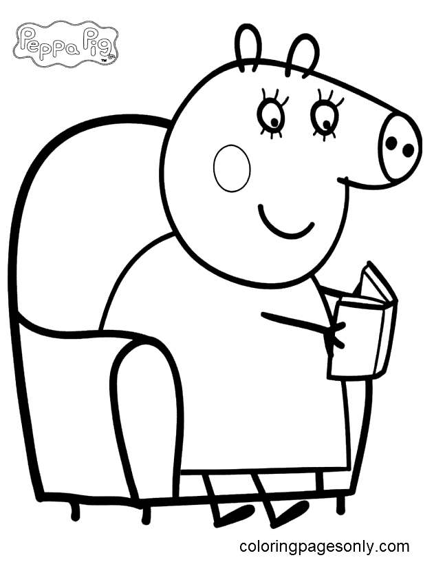 Mummy Pig Reading Book Coloring Pages