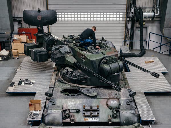 A Gepard antiaircraft tank in the Krauss-Maffei Wegmann factory in Munich.