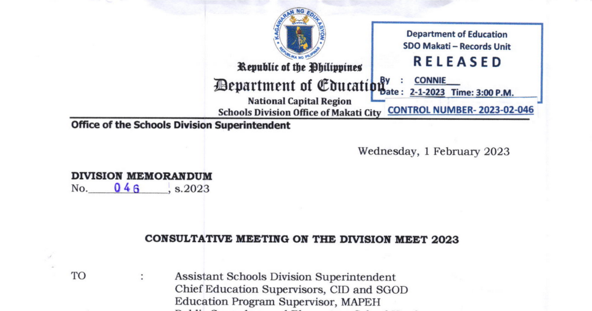 DM 046 CONSULTATIVE MEETING ON THE DIVISION MEET 2023.pdf - Google Drive