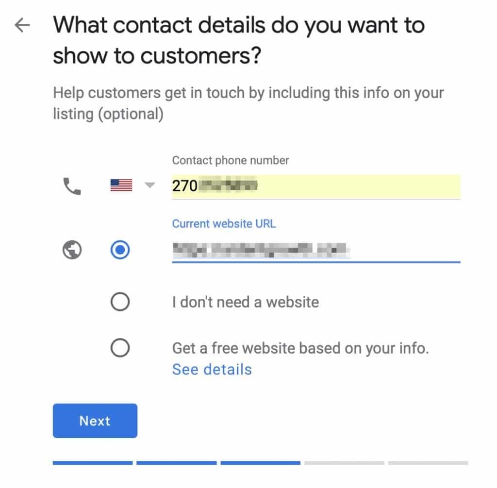 Google My Business Profile contact details
