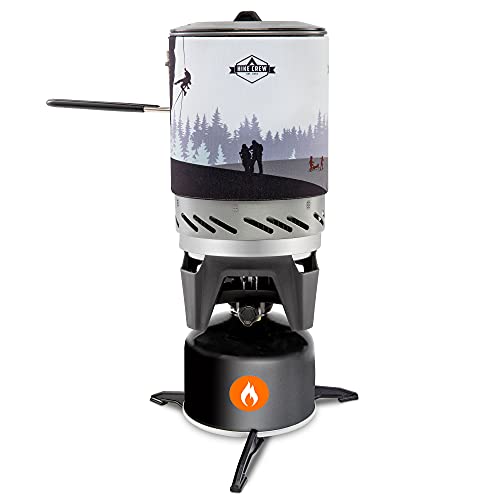 HikeCrew Portable Gas Powered Stove top & Cooking System, Compact Camping Cooktop with 1L Pot, Silicone Lid, Folding Handle & Carry Bag, Perfect for Camping, Hiking, Backpacking, Survival & Emergenc