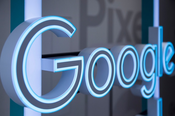 Google logo is seen during the sales launch event of Google Inc. Pixel 3