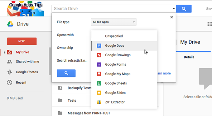 advanced searches on google drive g