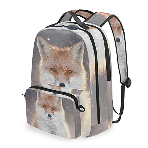 Funny Winter Backpack with Fox Pattern and Detachable Shoulder, Crossbody Bag for...