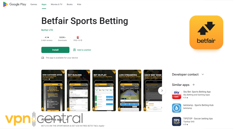 Betfair in Google Play