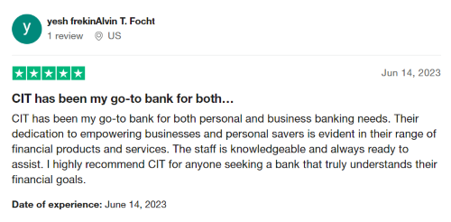 A positive CIT Bank review from a member who loves the customer service. 