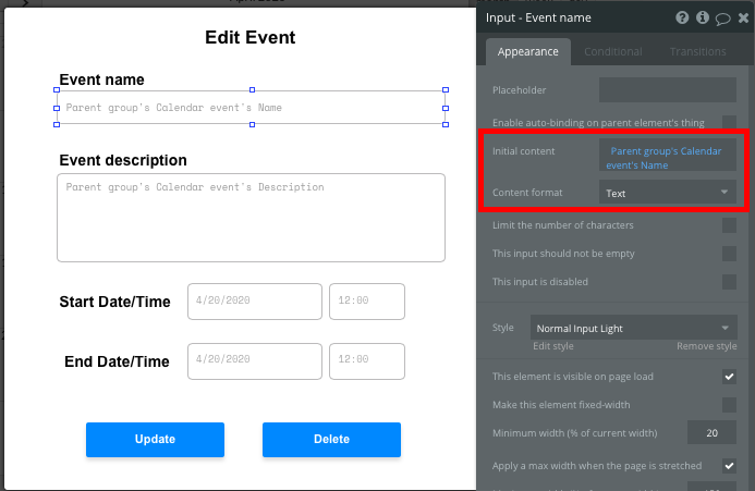 Bubble No Code Gcal App Clone Edit Event Popup Element Tutorial