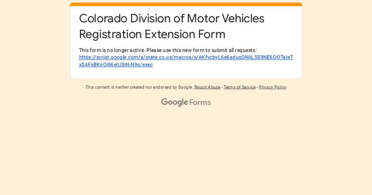 Colorado Division of Motor Vehicles Registration Extension Form