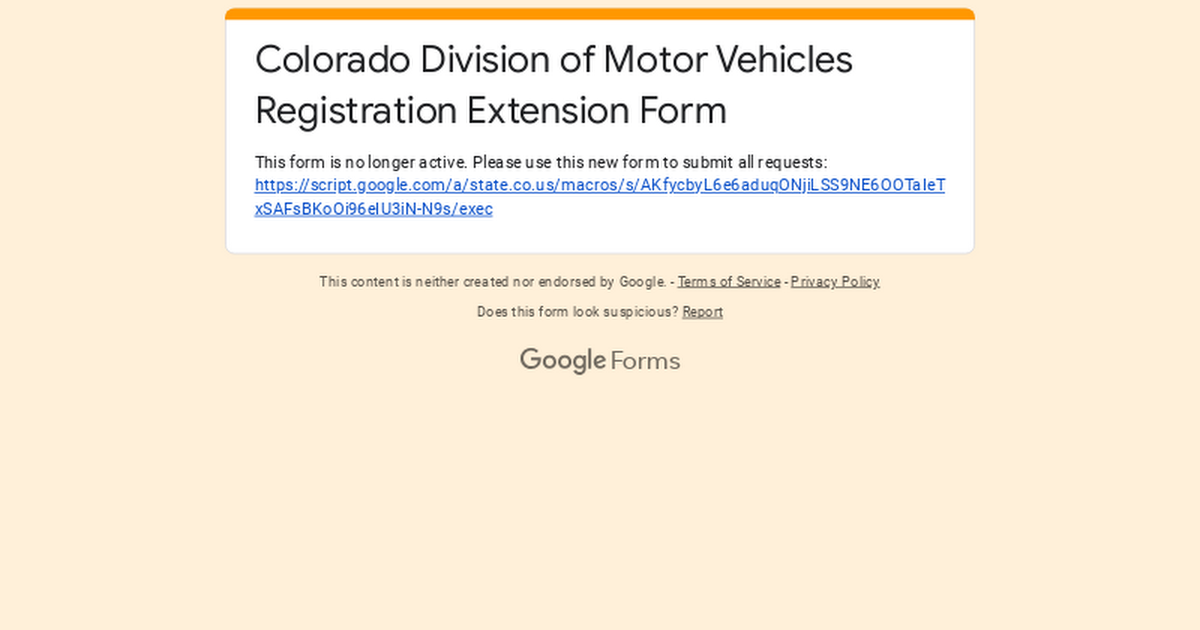 Colorado Division of Motor Vehicles Registration Extension Form