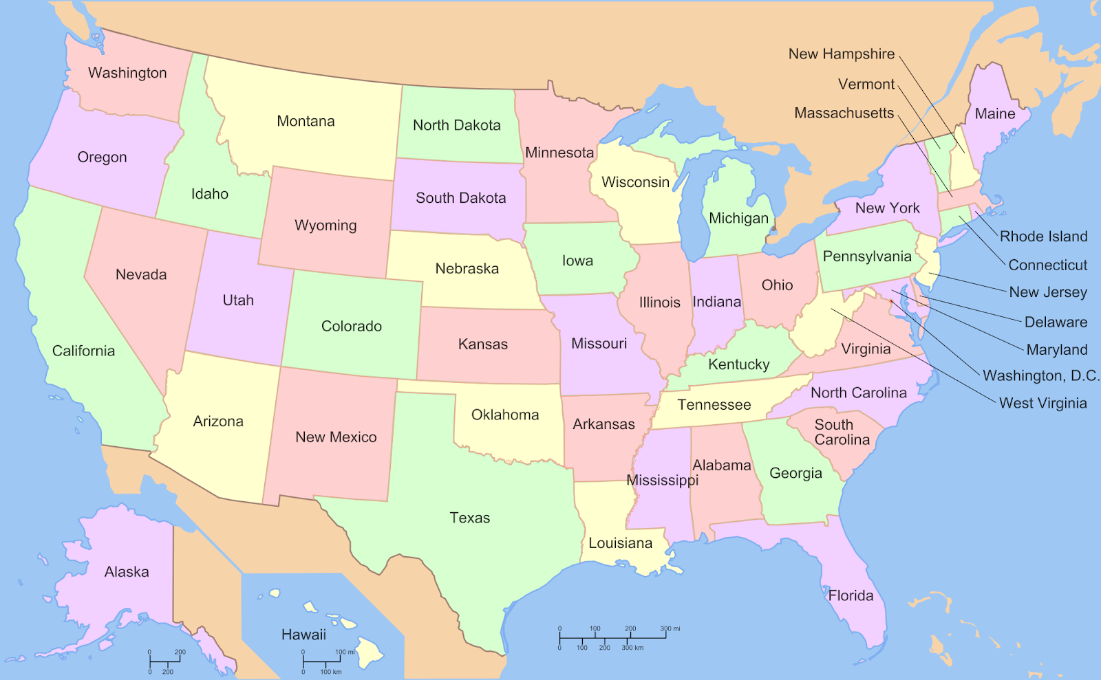 Map of USA with state names 2. ...