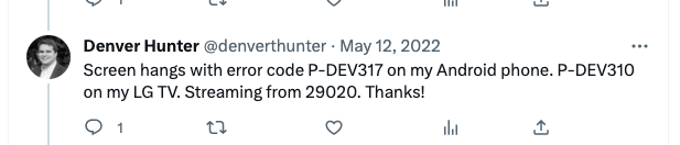 Hulu Error Code p-dev317