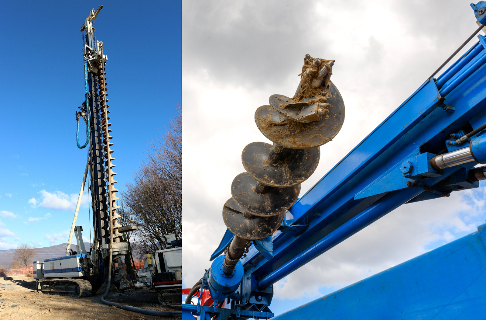 Auger cast piles installation with machine