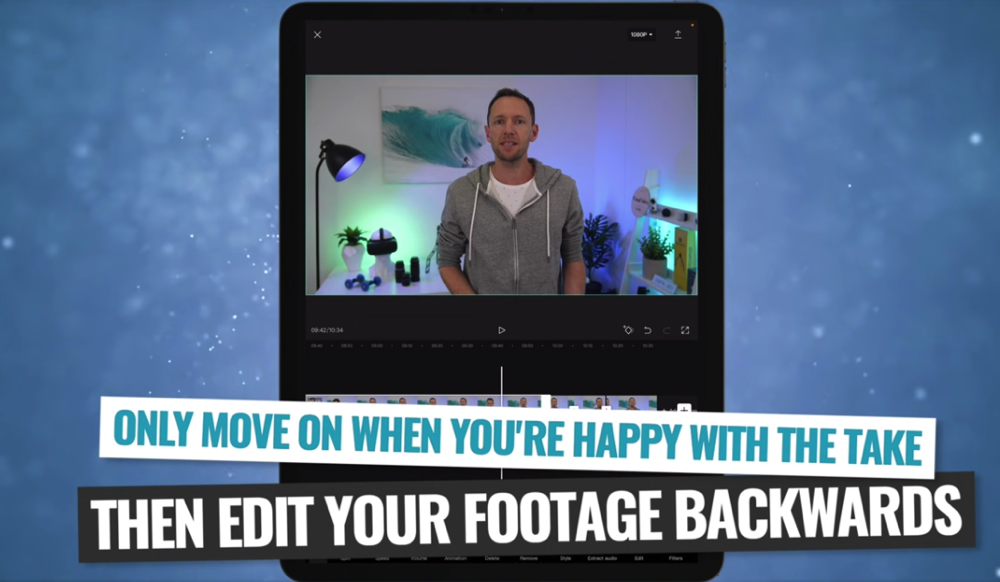 When filming, only move on when you're happy with the take - then you can edit backwards to speed up the process