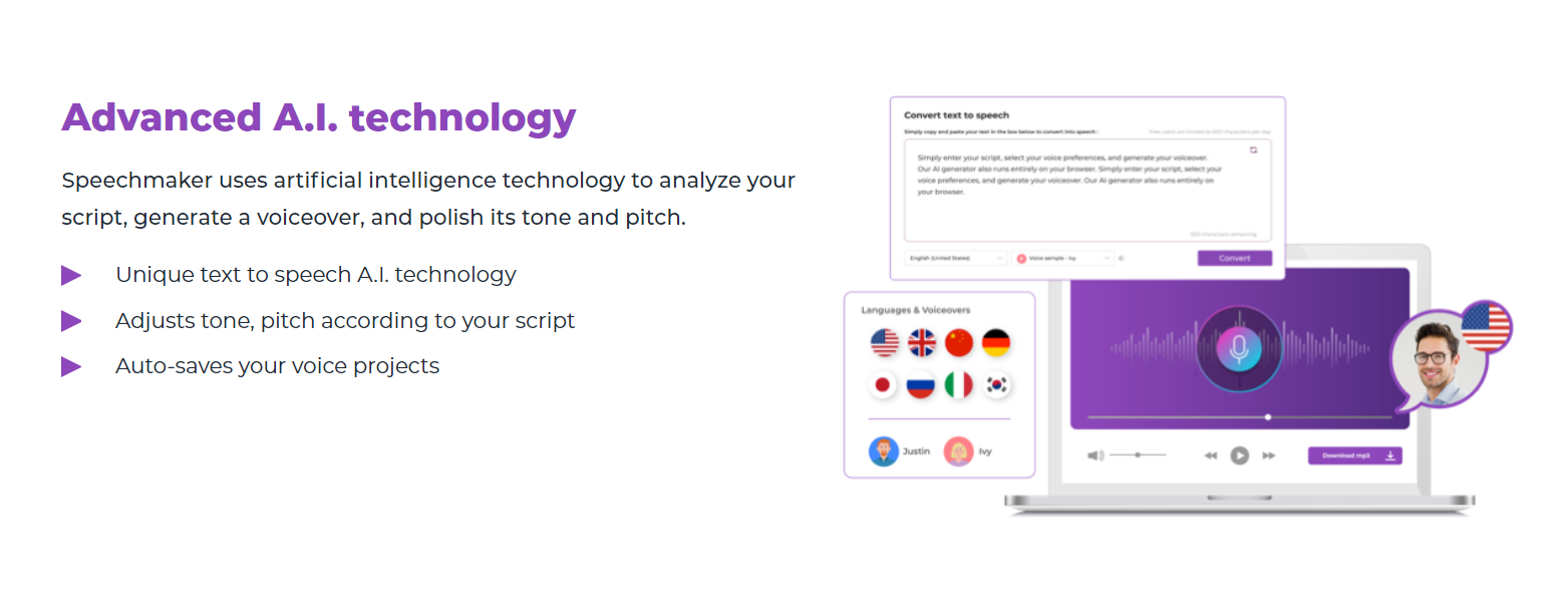Speechmaker analyzes your script with artificial intelligence technology.