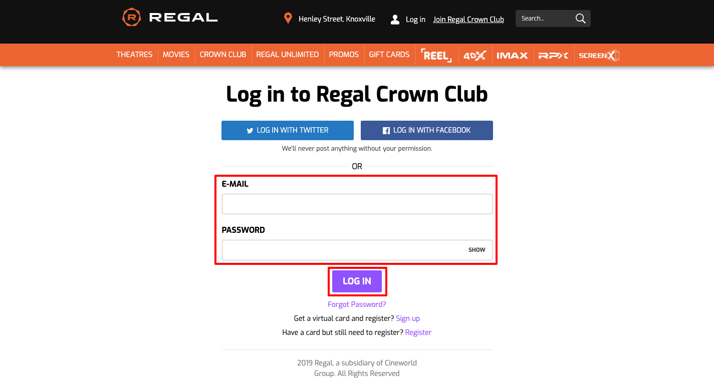 regal crown club sign in