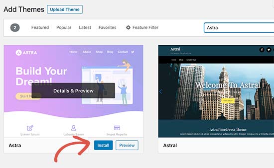 Instale o tema WordPress