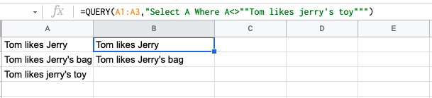 Escape quotes in Google sheets - Query formula examples