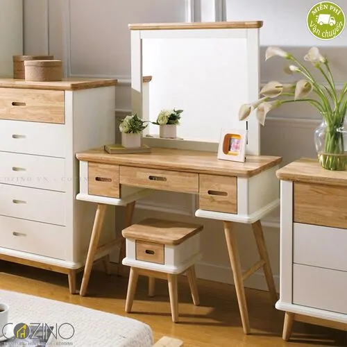 Bàn trang điểm gỗ cao su phối màu