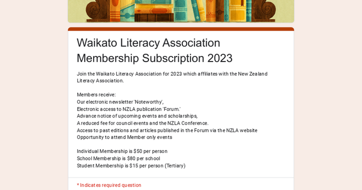 Waikato Literacy Association Membership Subscription 2023