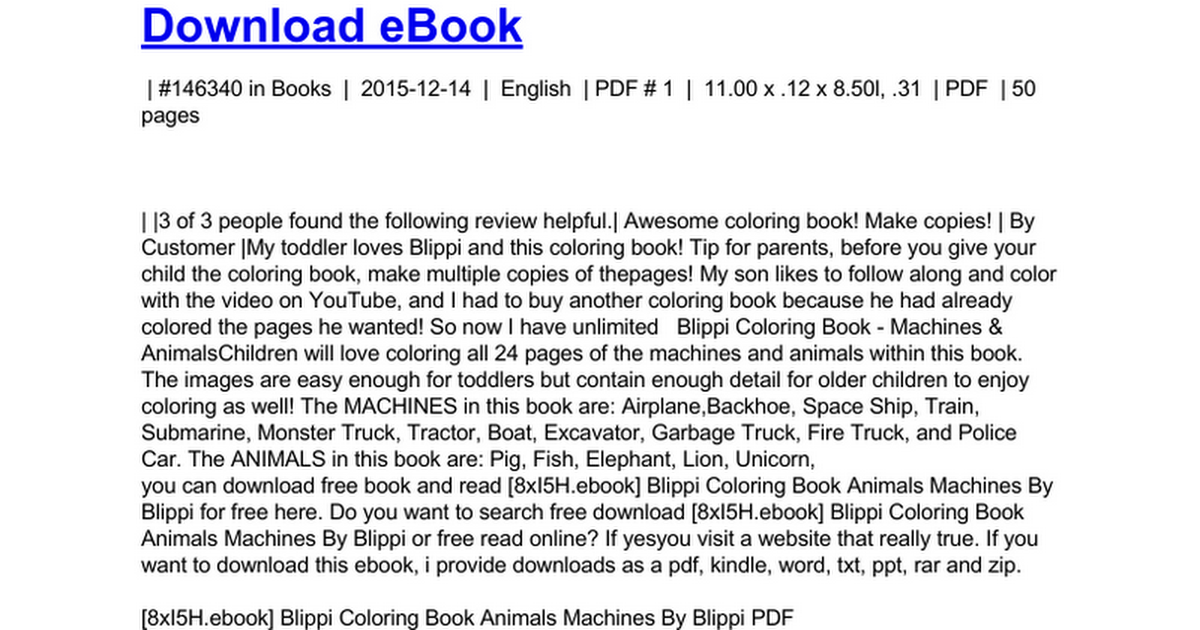Download Blippi Coloring Book Animals Machines Doc Google Drive