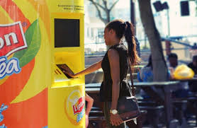 VENDING MACHINE, TOUCH SCREEN TECHNOLOGY, BODY TEMPERATURE, FREE ICE TEA