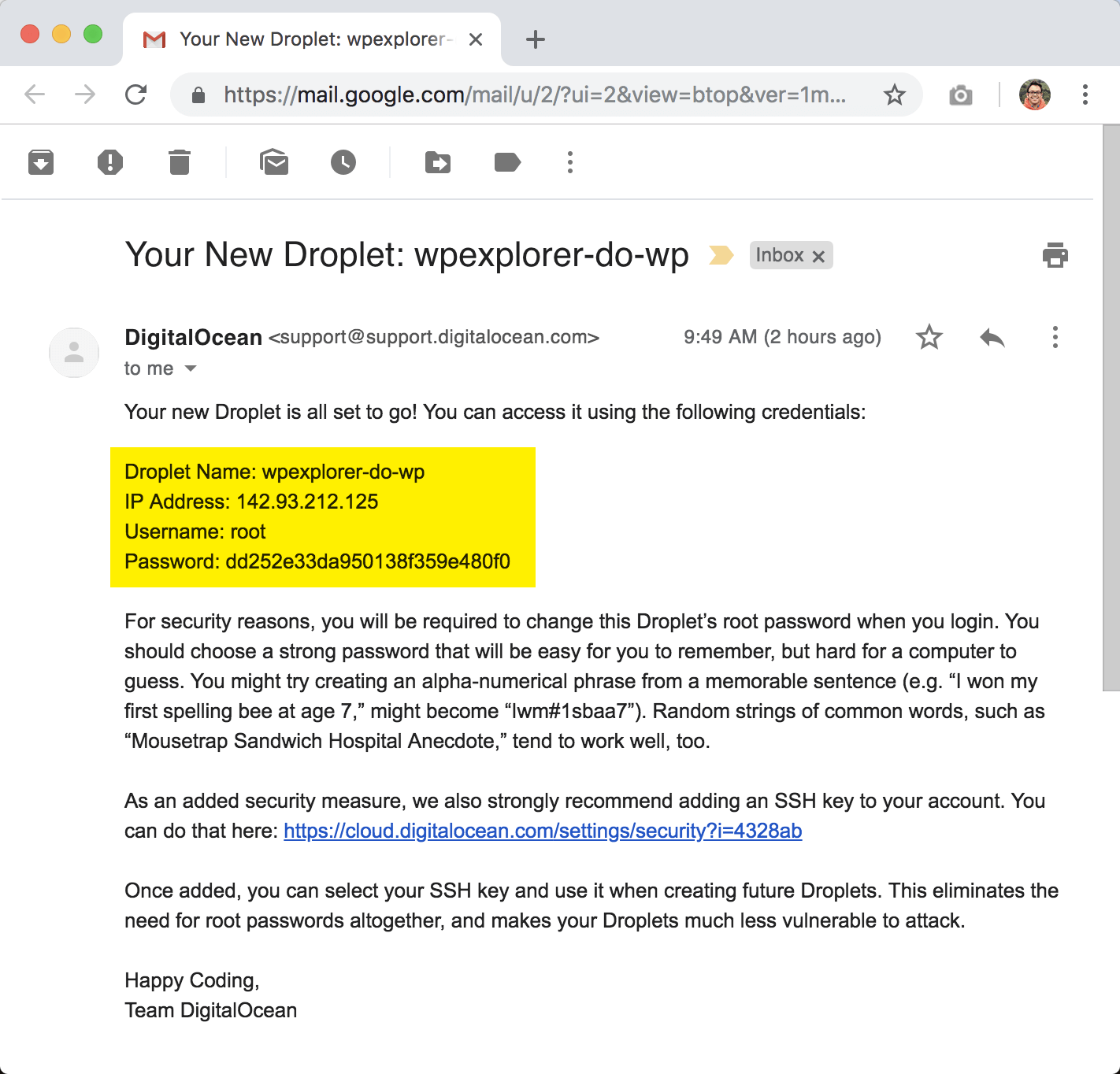 e-mail de gota digitalocean
