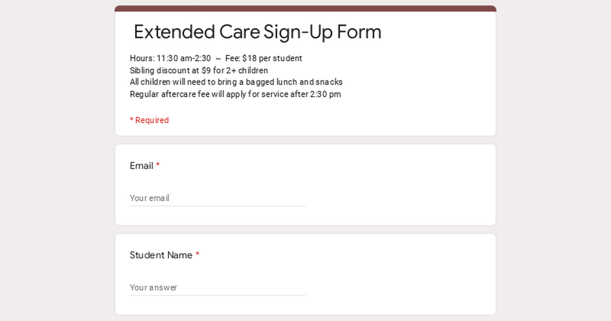 Extended Care Sign-Up Form