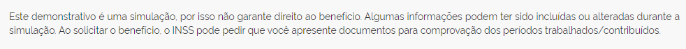 Aviso do Meu INSS de que o simulador não garante direito ao benefício