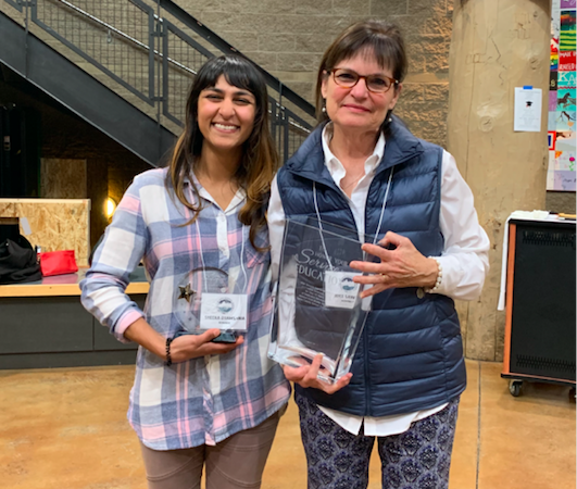 Teacher of the Year, Sheena Dhamsania and Staff of the Year, Joyce Sawczuk