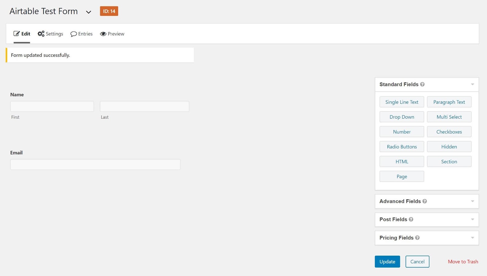 Screenshot of Airtable test form